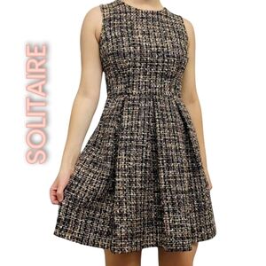 Solitaire Fit&Flare Tweed Dress Size 8 Color Black NWT
